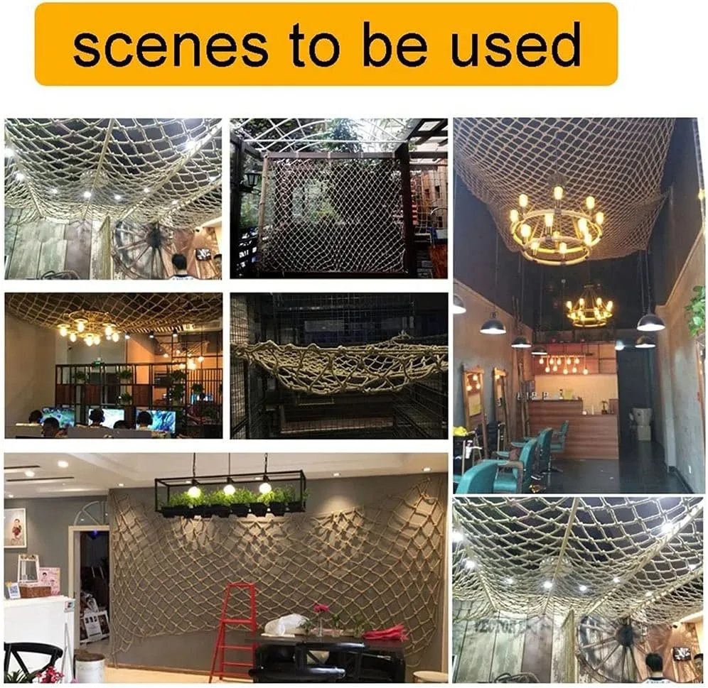 Safety Cargo Net Climbing for Kids Heavy Duty Hemp Rope Net Waterproof Cargo Net Kids Swing Outdoor Bridge Playground Fence Stair Protective Net Dia(4X4m)