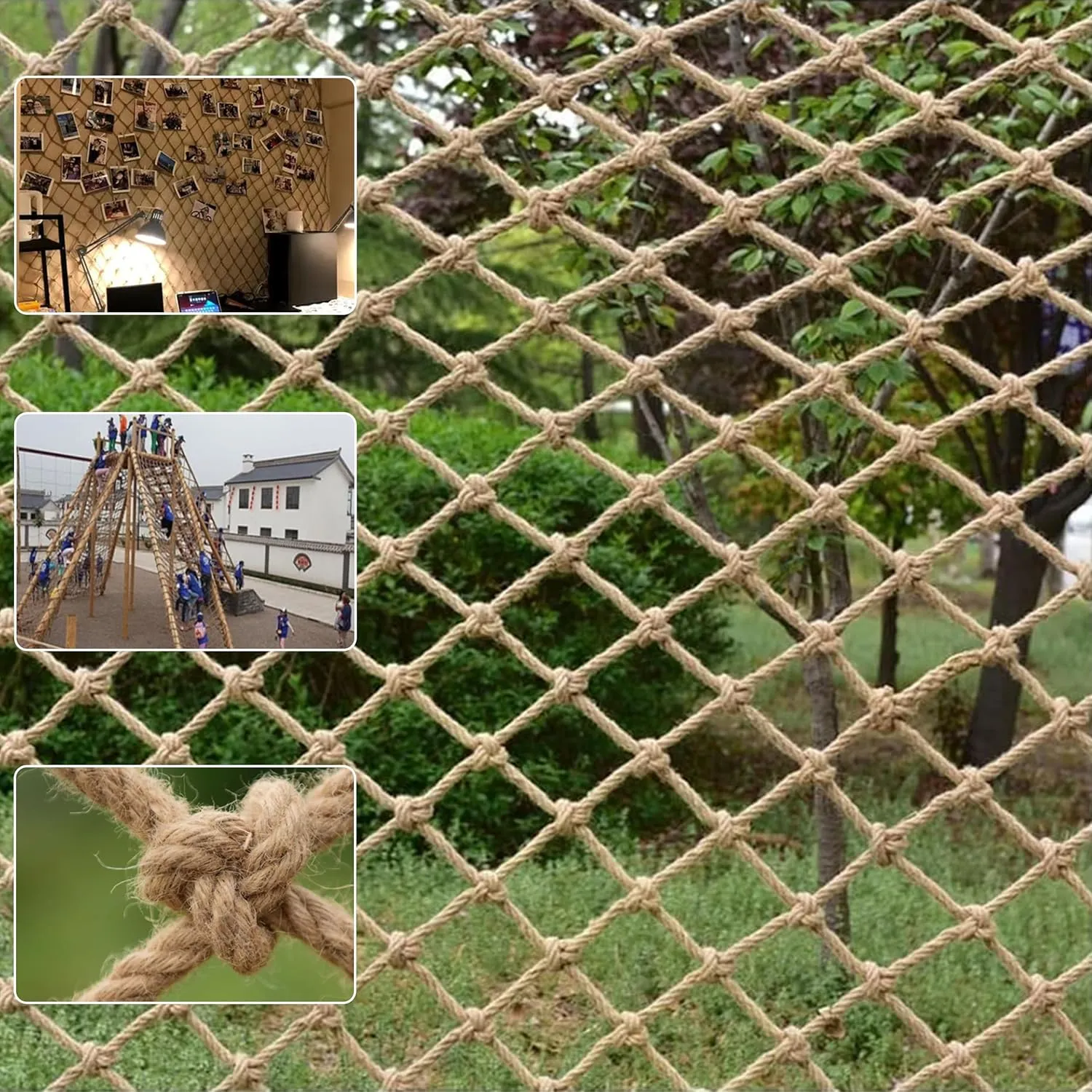 Safety Hemp Rope Net Kids Climbing Safety Net Tree House Climbing Children Rope Neting Balcony Stairs Fence Railing Garden Playground Protection Heavy Duty Net Indoor & Outdoor Decor Rope Net