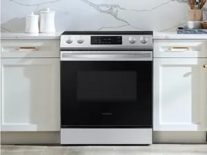 Samsung NE63T8111SS - NE63T8111SS - NE63T8311 /AC Range, 30" Exterior Width, Electric Range, Self Clean, Glass Burners (Electric), 5 Burners, 6.3 cu. ft. Capacity, Storage Drawer, 1 Ovens, Wifi Enabled, 3000W, Front Controls, Stainless Steel colour