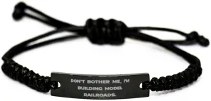 Sarcastic Model Railroads Gifts, Don't Bother Me, I'm Building Model, Joke Birthday Black Rope Bracelet Gifts for Friends, Model Train Set, Toy Trains, Train Tracks, Railroad Toys, Electric Trains,