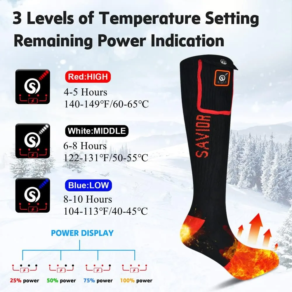 Savior Heated Socks,Rechargeable Electric Heated Socks for Men Women,Winter Foot Warmers,Suitable for Outdoor Work,Skiing,Skating,Cycling,Camping,Fishing,Hunting,etc.