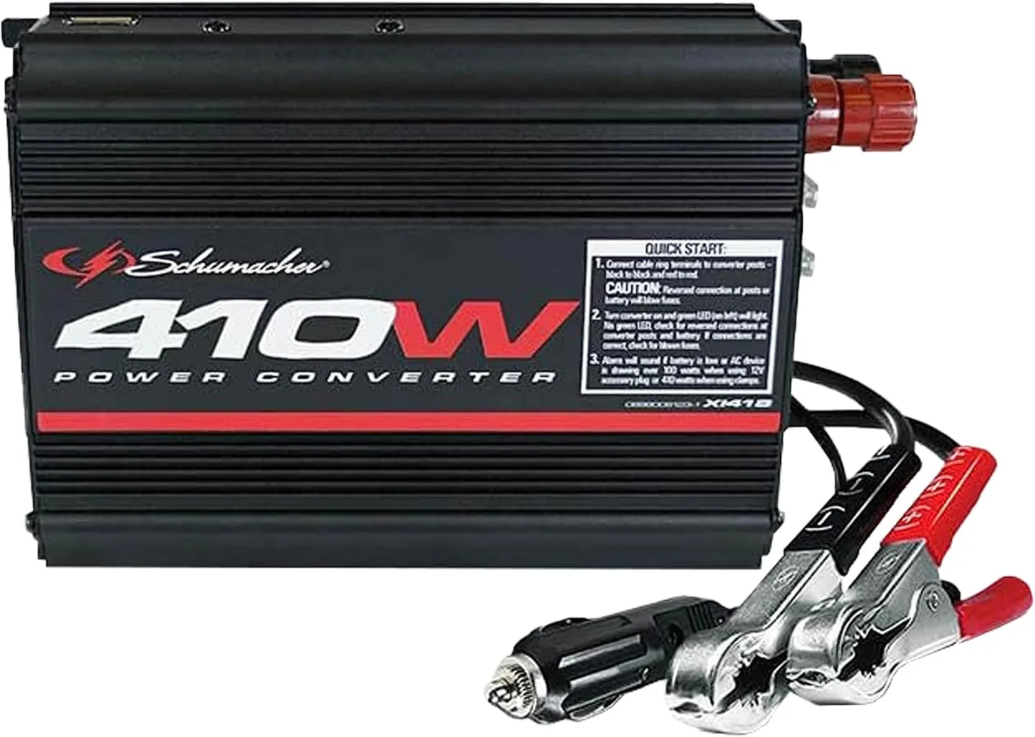Schumacher Electric DC to AC Power Converter, XI41B, 410 Continuous Watt, 820 Peak Watt, 2 AC Outlets, 2 Amp USB Port