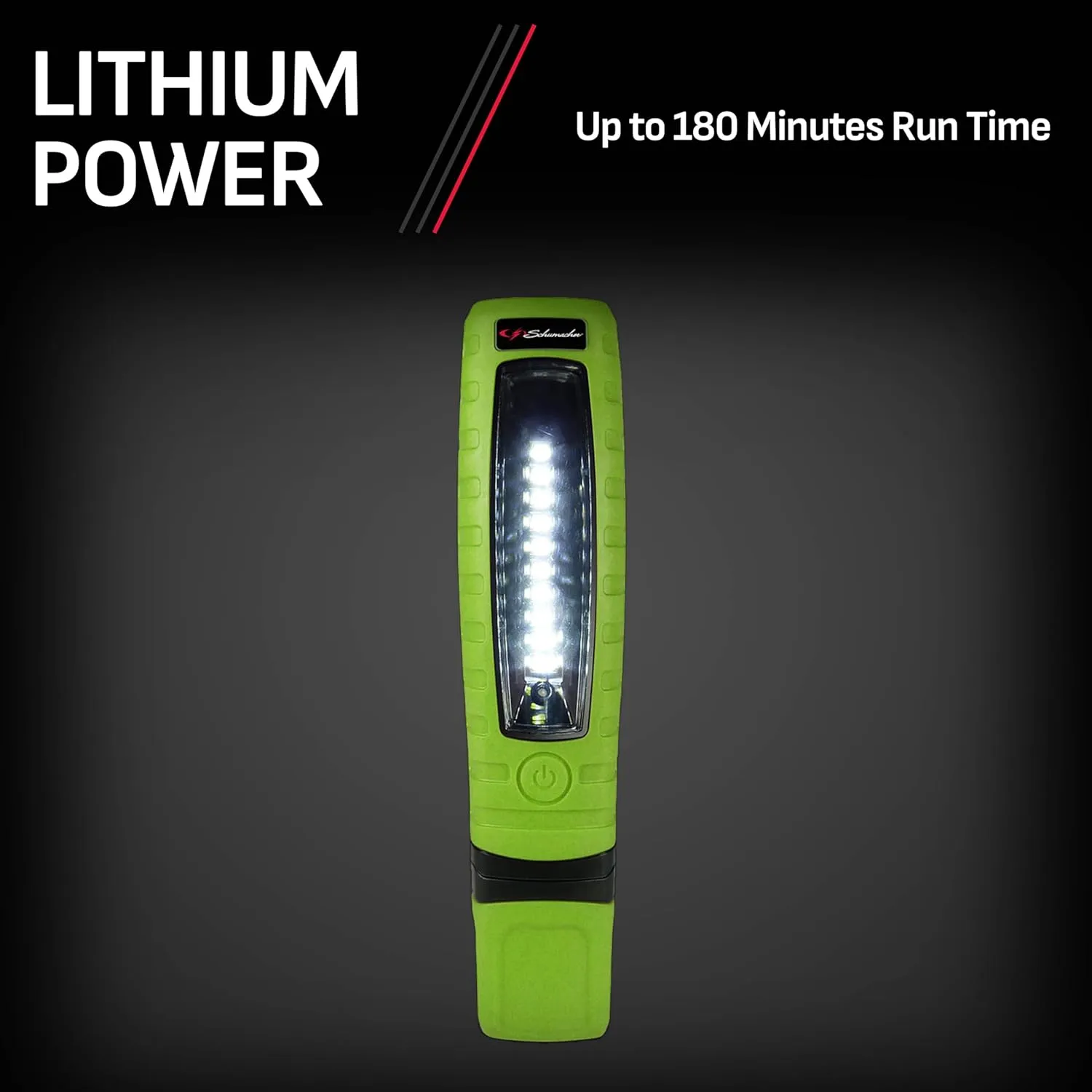 Schumacher Electric SL360GU Rechargeable Lithium Ion LED Work Light - Green - Cordless, 360-Degree Swivel, Multiple Lighting Options