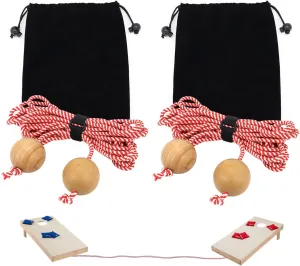 SCOTTCHEN Cornhole Game Measuring Device Cornhole Boards Distance Setup Tool 1/4in x 9.3 Rope with 2-1/2 in Wood Balls 2 Set