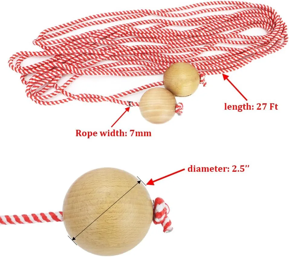 SCOTTCHEN Cornhole Game Measuring Device Cornhole Boards Distance Setup Tool 1/4in x 9.3 Rope with 2-1/2 in Wood Balls 2 Set