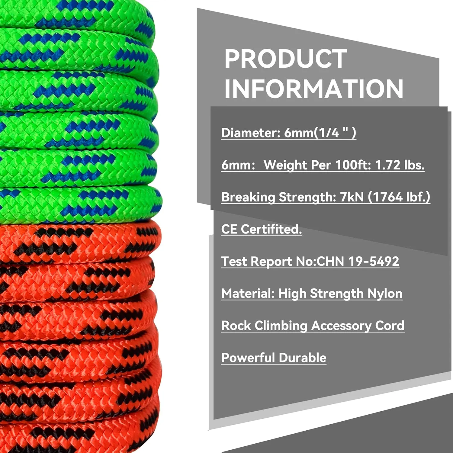 SEAMUS 6mm Prusik Accessory Cord 15M (50ft) Rock Climbing Rope High Tensile Strength Rock Climbing Accessories Cord Double Braid Nylon Cord for Mountain Tree Climbing, Canyoneering,Fire Rescue