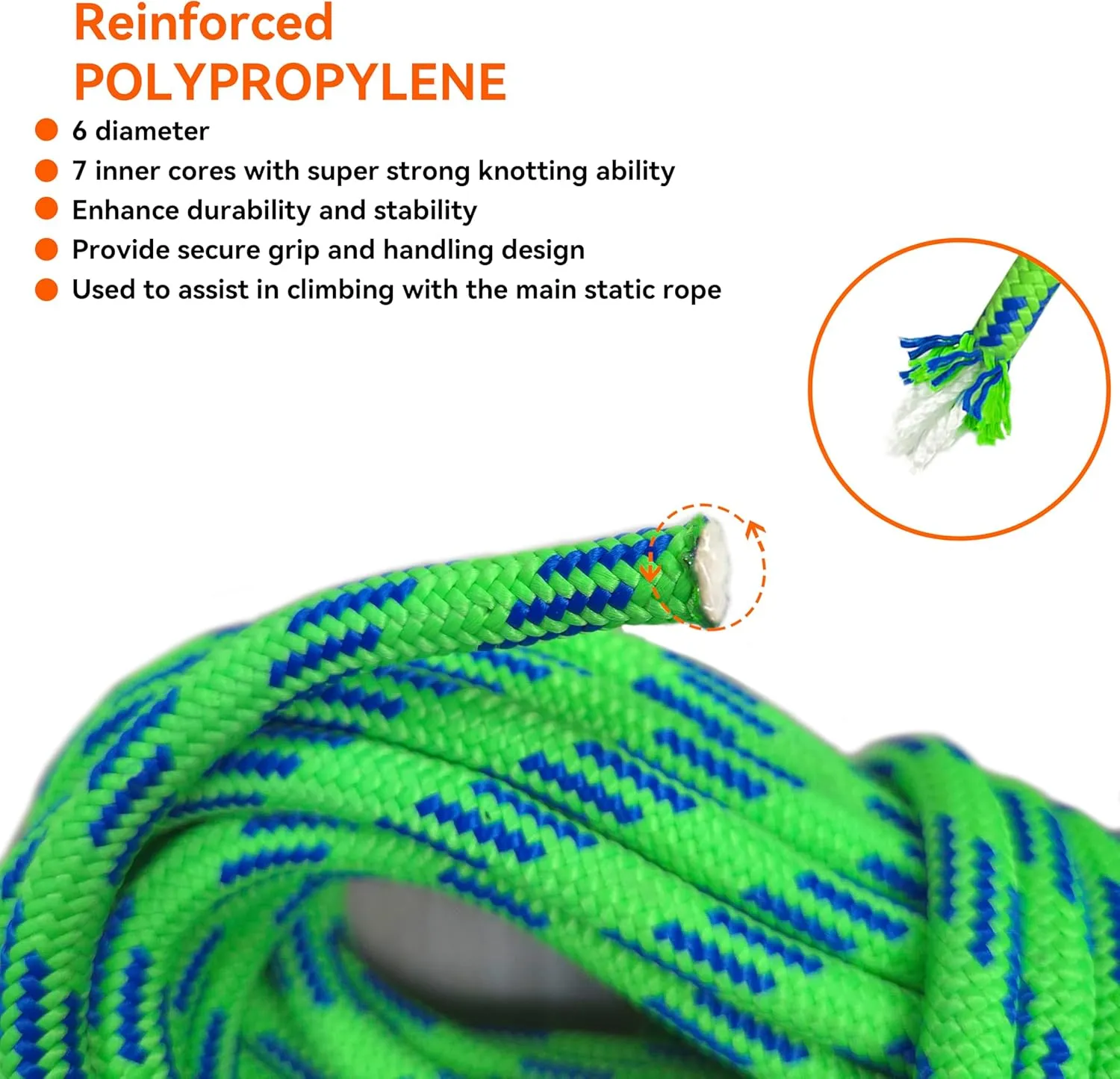 SEAMUS 6mm Prusik Accessory Cord 15M (50ft) Rock Climbing Rope High Tensile Strength Rock Climbing Accessories Cord Double Braid Nylon Cord for Mountain Tree Climbing, Canyoneering,Fire Rescue