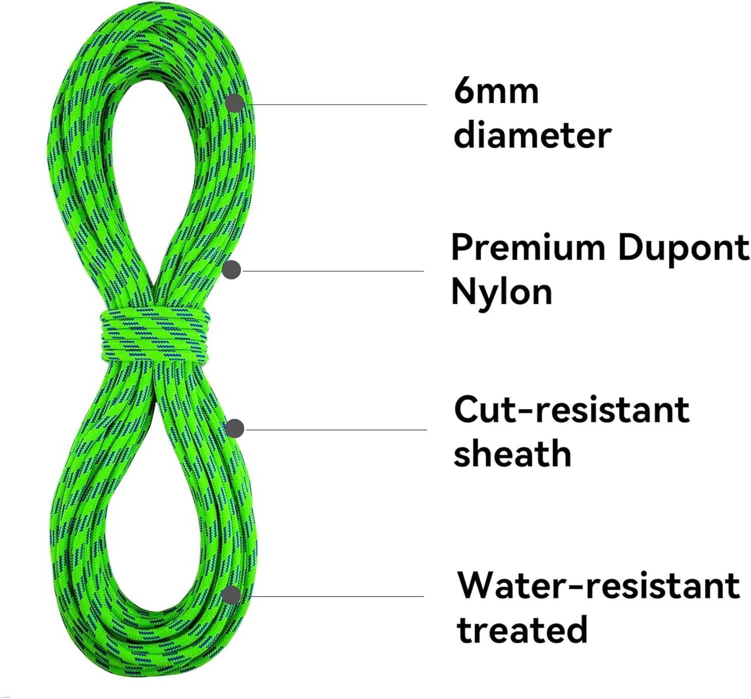 SEAMUS 6mm Prusik Accessory Cord 15M (50ft) Rock Climbing Rope High Tensile Strength Rock Climbing Accessories Cord Double Braid Nylon Cord for Mountain Tree Climbing, Canyoneering,Fire Rescue