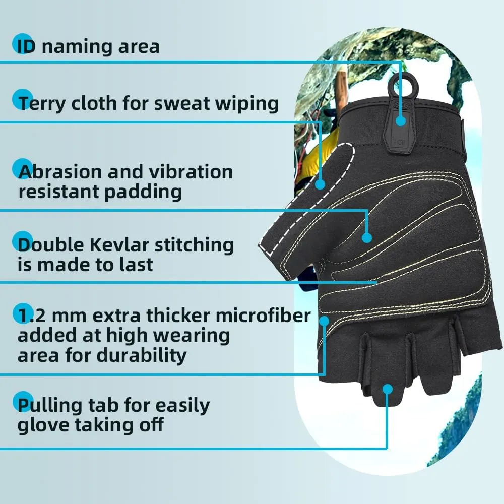 Seibertron Full or Half Finger Padded Palm Lightweight Breathable Climbing Rope Gloves for Climbers, Rock Climbing, Rescue, Adventure, Sailing, Kayaking, Outdoor Sports