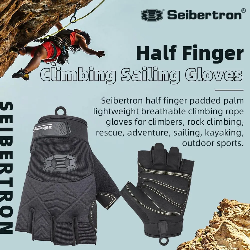 Seibertron Full or Half Finger Padded Palm Lightweight Breathable Climbing Rope Gloves for Climbers, Rock Climbing, Rescue, Adventure, Sailing, Kayaking, Outdoor Sports