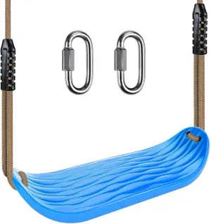 SELEWARE Non-Slip Plastic Swing Seat, Heavy Duty Tree Swing Set with Adjustable Rope & Carabiners for Kids & Adults, Outdoor/Indoor Playground Seat Replacement, Blue