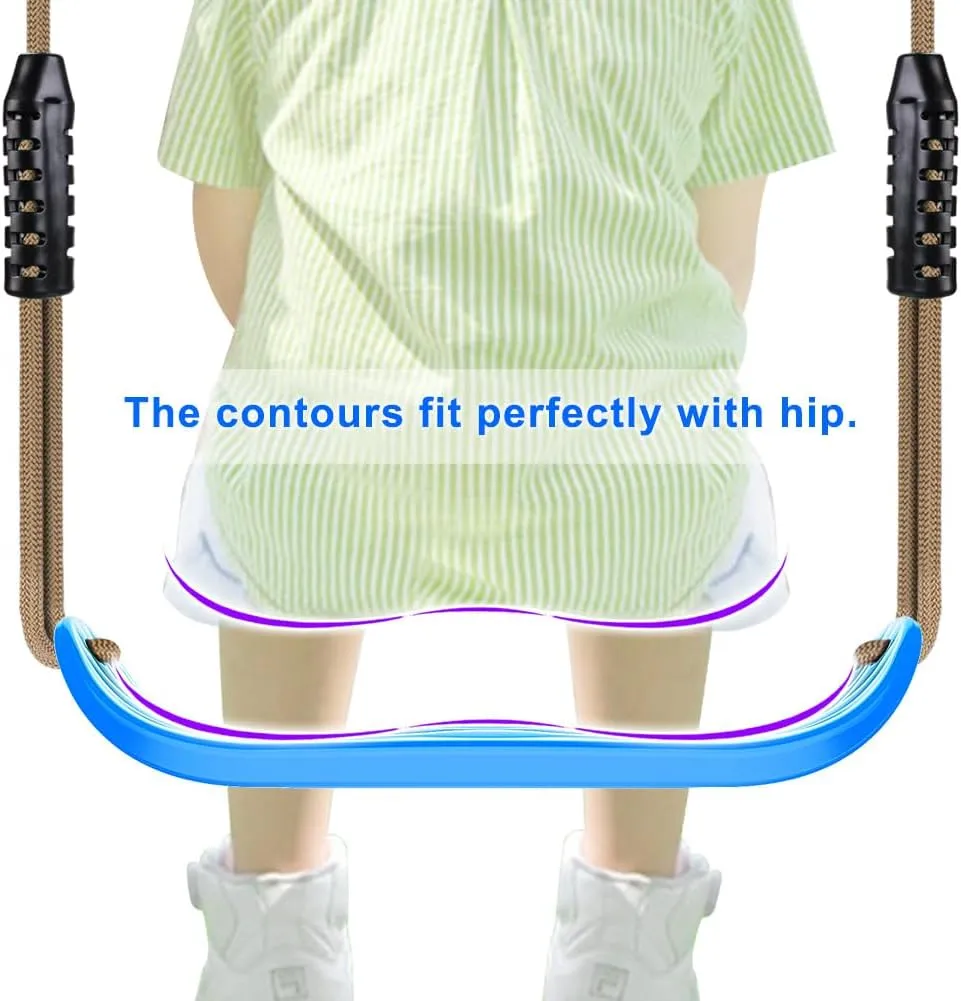 SELEWARE Non-Slip Plastic Swing Seat, Heavy Duty Tree Swing Set with Adjustable Rope & Carabiners for Kids & Adults, Outdoor/Indoor Playground Seat Replacement, Blue