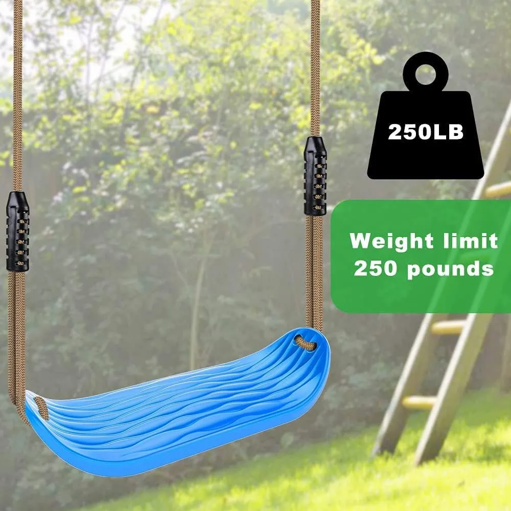 SELEWARE Non-Slip Plastic Swing Seat, Heavy Duty Tree Swing Set with Adjustable Rope & Carabiners for Kids & Adults, Outdoor/Indoor Playground Seat Replacement, Blue