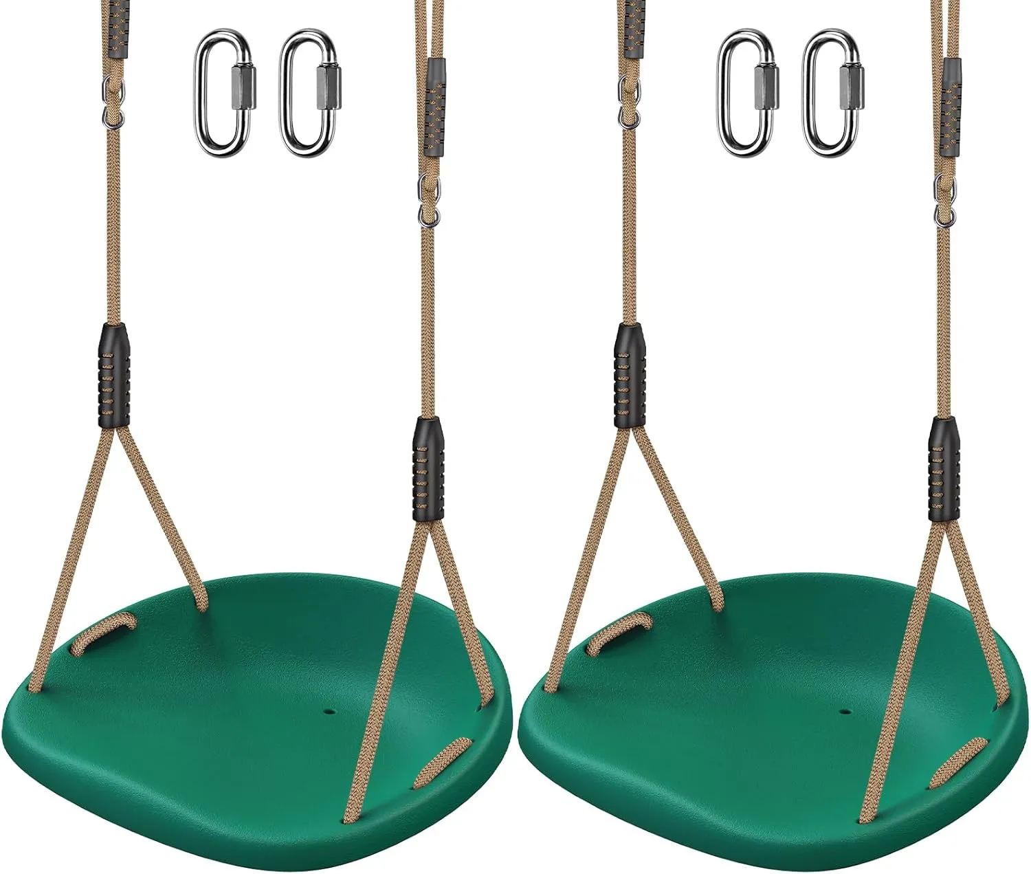 SELEWARE Plastic Swing Seat, Non Slip Tree Swing Replacement with Adjustable Rope and 2 Carabiners, Heavy Duty Playground Swing Set Accessories for Adult Kid Indoor Outdoor Backyard, Green, 2 Pack