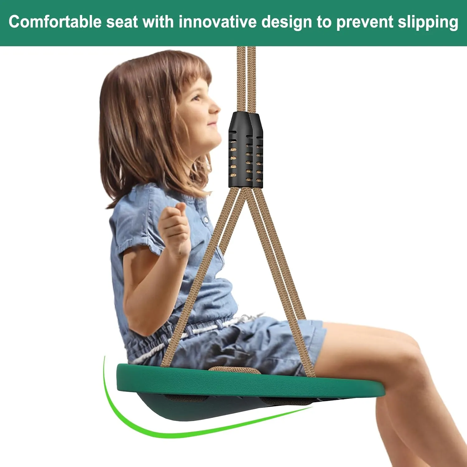 SELEWARE Plastic Swing Seat, Non Slip Tree Swing Replacement with Adjustable Rope and 2 Carabiners, Heavy Duty Playground Swing Set Accessories for Adult Kid Indoor Outdoor Backyard, Green, 2 Pack