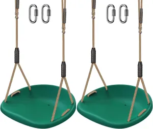 SELEWARE Plastic Swing Seat, Non Slip Tree Swing Replacement with Adjustable Rope and 2 Carabiners, Heavy Duty Playground Swing Set Accessories for Adult Kid Indoor Outdoor Backyard, Green, 2 Pack