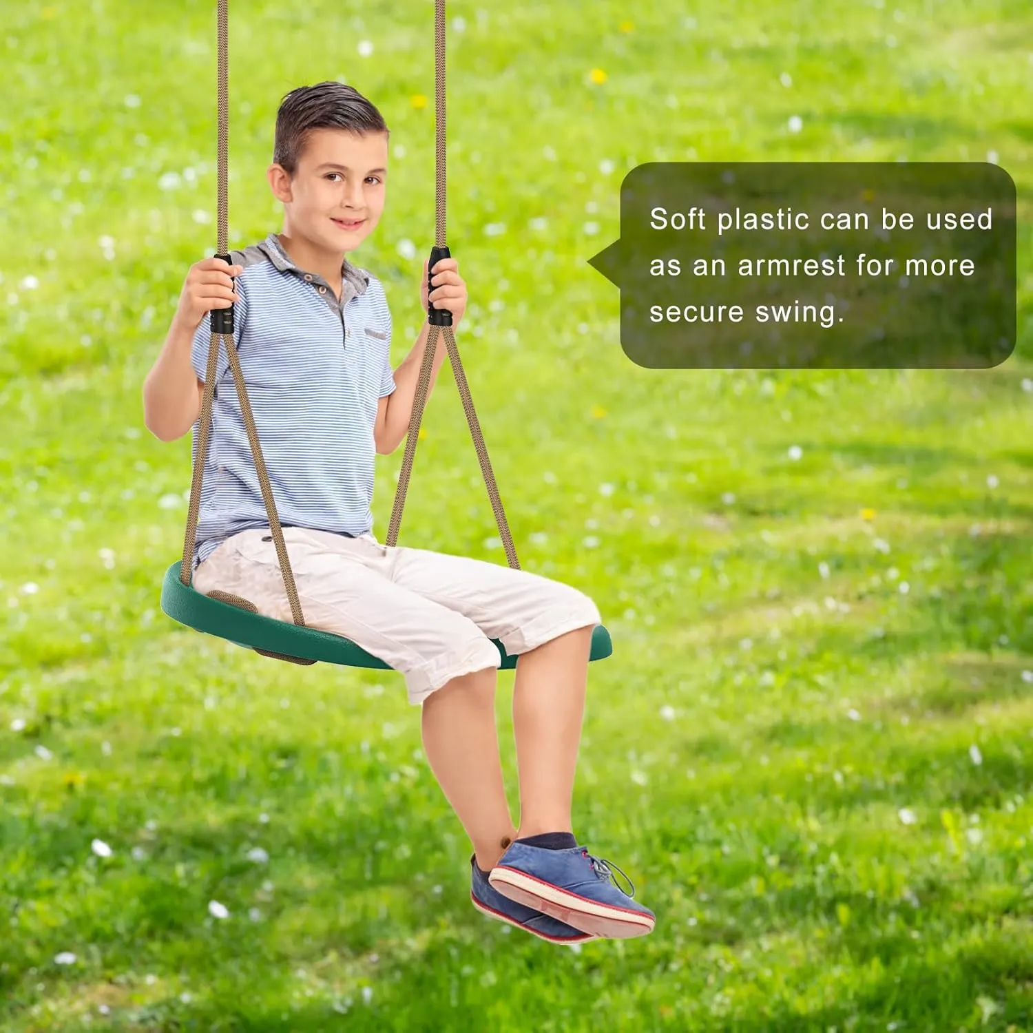 SELEWARE Plastic Swing Seat, Non Slip Tree Swing Replacement with Adjustable Rope and 2 Carabiners, Heavy Duty Playground Swing Set Accessories for Adult Kid Indoor Outdoor Backyard, Green, 2 Pack