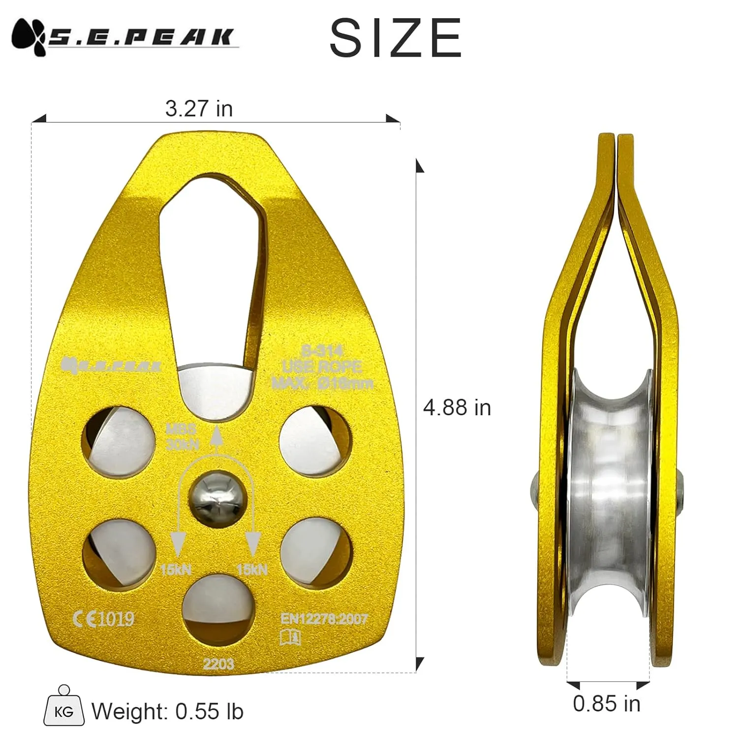 SEPEAK 30kN Large Rescue Pulley Sheave with Swing Plate CE UIAA, Portable Outdoor Climbing Pulley for Backyard Zipline,Climbing&Rock Rescue Lifting,Fits Rope up to 16 mm/Holds Up to 6750lbs,Blue