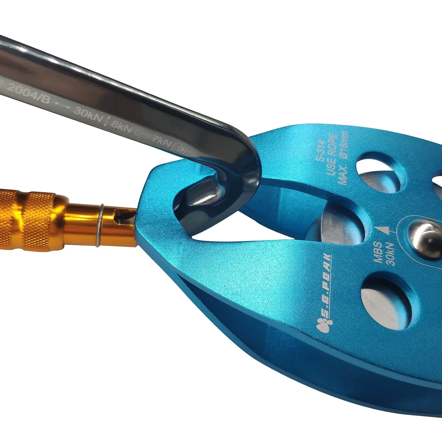 SEPEAK 30kN Large Rescue Pulley Sheave with Swing Plate CE UIAA, Portable Outdoor Climbing Pulley for Backyard Zipline,Climbing&Rock Rescue Lifting,Fits Rope up to 16 mm/Holds Up to 6750lbs,Blue