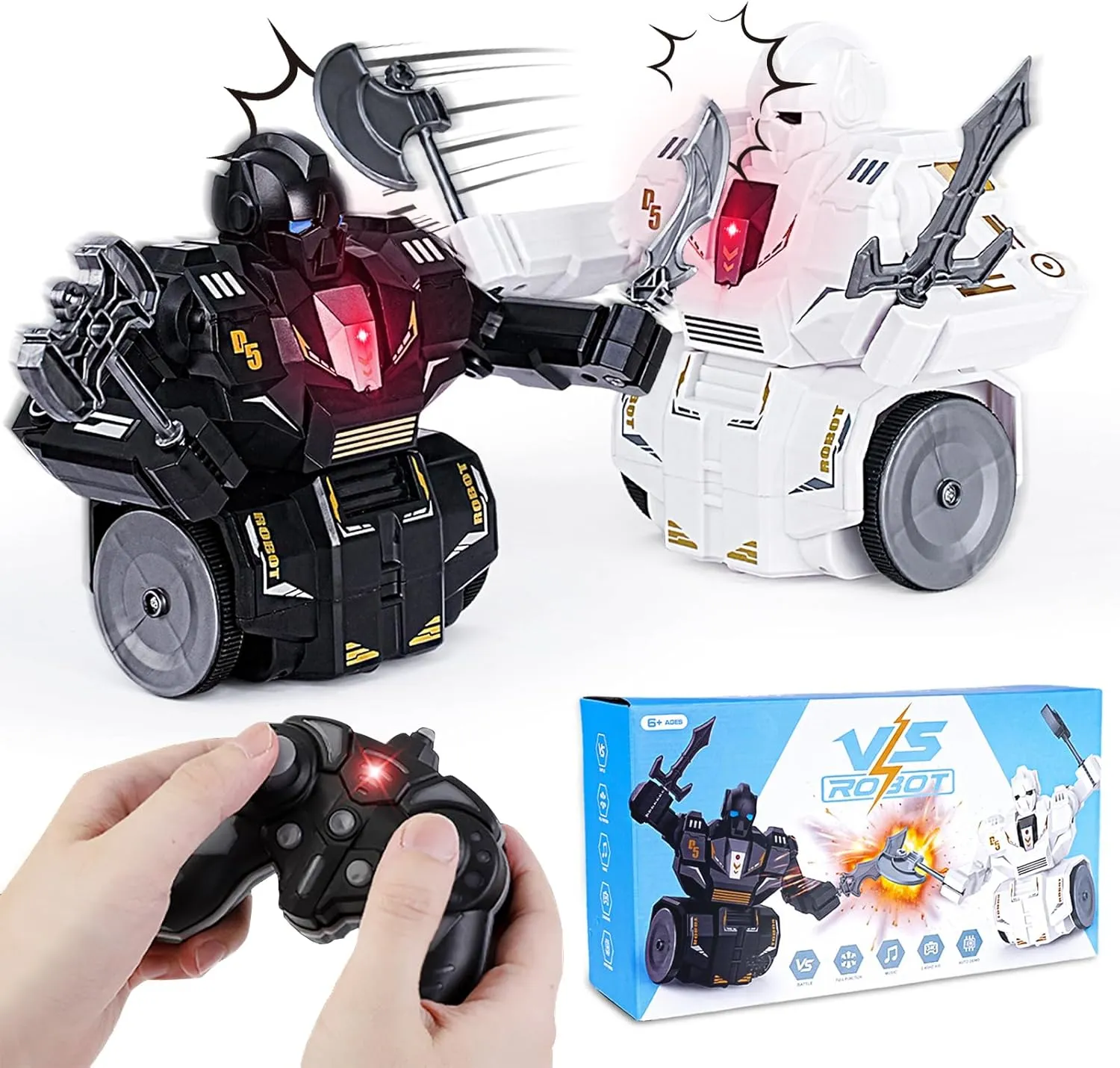 Set 2-Player Rotating Battle Robot Remote Control Fight Robot，360°Battle Robots,Christmas Toys for Boy Gifts,4 weapons are available for replacement，Fun Kids Electric Wrestling Toys Brithday Gifts