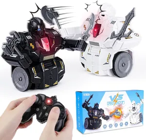 Set 2-Player Rotating Battle Robot Remote Control Fight Robot，360°Battle Robots,Christmas Toys for Boy Gifts,4 weapons are available for replacement，Fun Kids Electric Wrestling Toys Brithday Gifts
