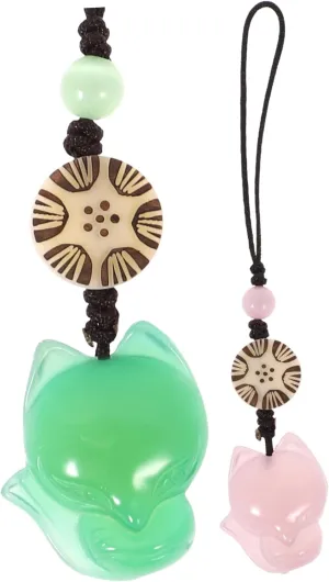 Set of 2 Green Phone Charms Jade Fox Pendants Keychain Accessories Bag Decorations