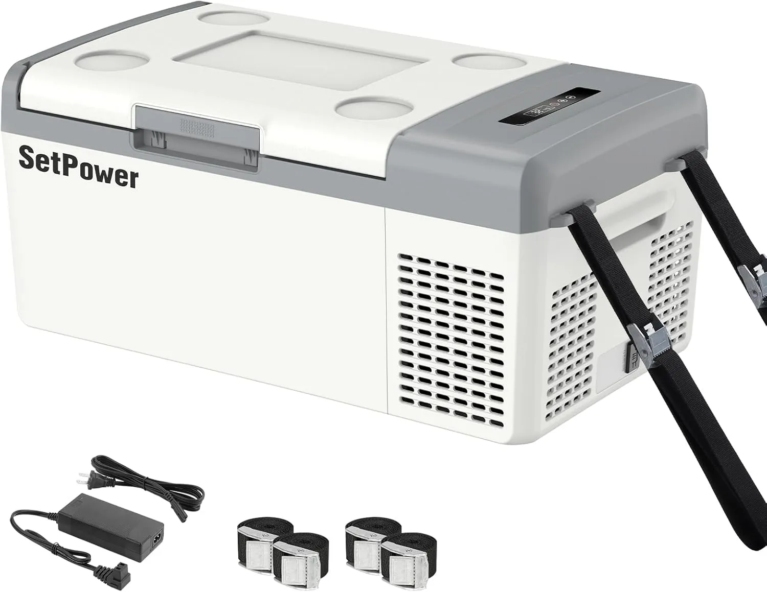 Setpower 12V Refrigerator Electric Coolers for Vehicles AC/DC, 15L/15.8QT Car Fridge Portable Freezer, Plug In Cooler, 12/24V DC & 110/240V AC for Truck RV SUV Travel Camping, White