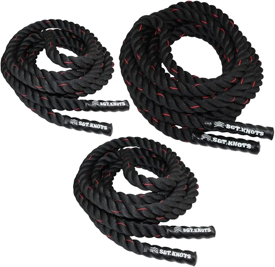 SGT KNOTS Twisted Battle Rope - Weighted Exercise Rope for Strength Training, CrossFit, Battling, Climbing & the Gym (1", 1.5", 2")