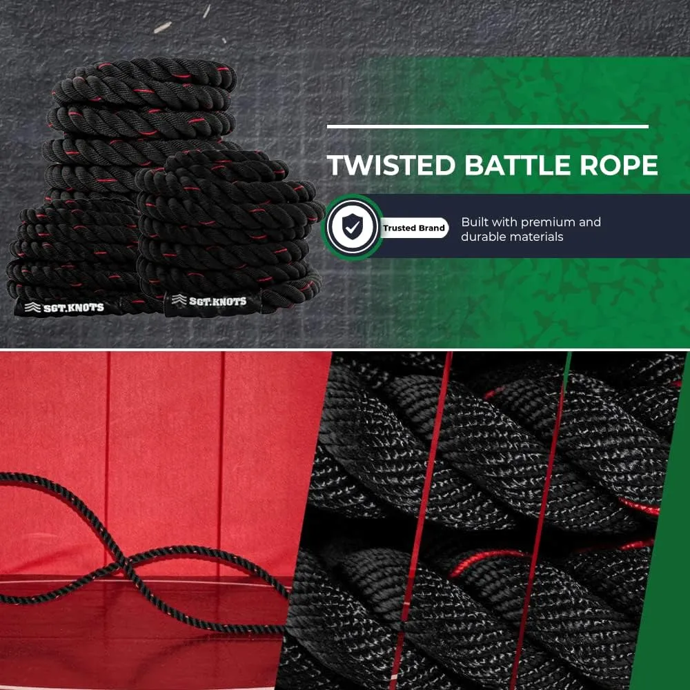 SGT KNOTS Twisted Battle Rope - Weighted Exercise Rope for Strength Training, CrossFit, Battling, Climbing & the Gym (1", 1.5", 2")