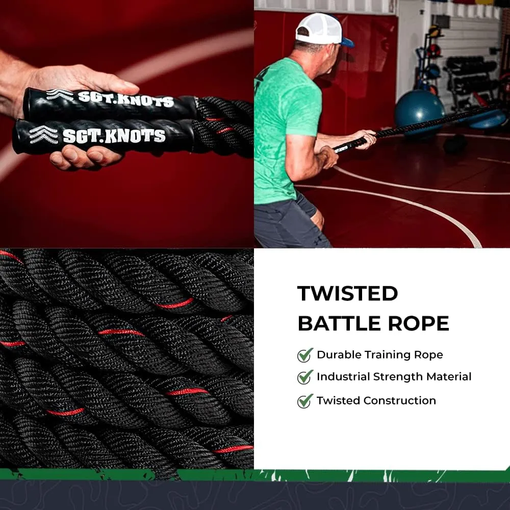SGT KNOTS Twisted Battle Rope - Weighted Exercise Rope for Strength Training, CrossFit, Battling, Climbing & the Gym (1", 1.5", 2")