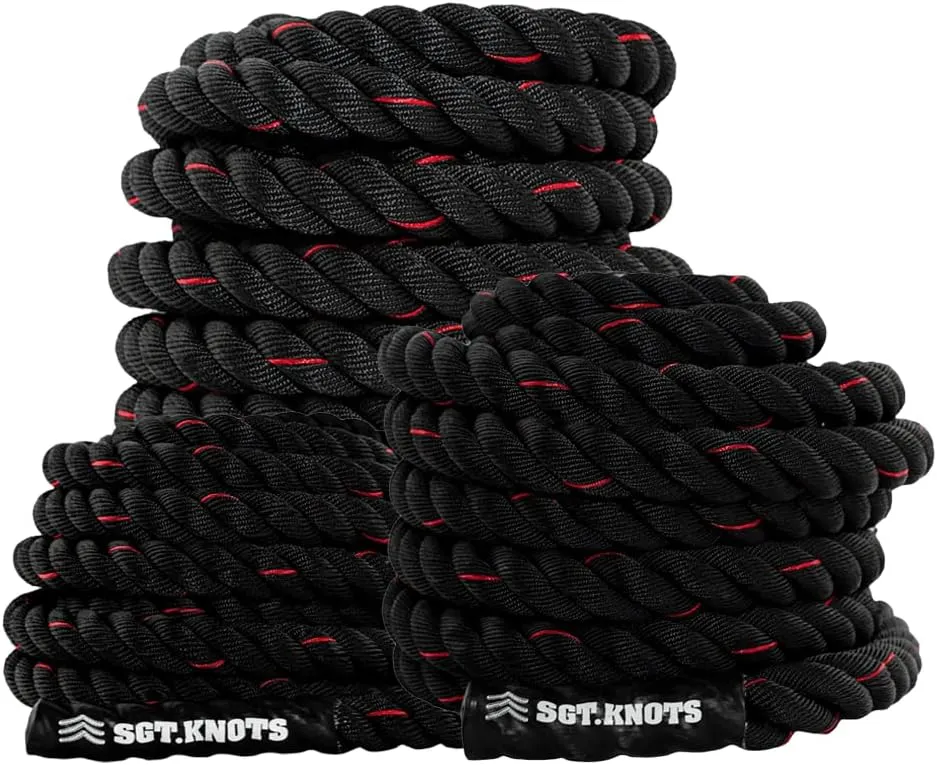 SGT KNOTS Twisted Battle Rope - Weighted Exercise Rope for Strength Training, CrossFit, Battling, Climbing & the Gym (1", 1.5", 2")
