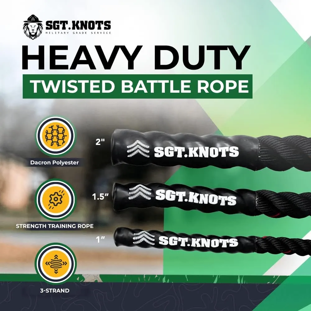 SGT KNOTS Twisted Battle Rope - Weighted Exercise Rope for Strength Training, CrossFit, Battling, Climbing & the Gym (1", 1.5", 2")