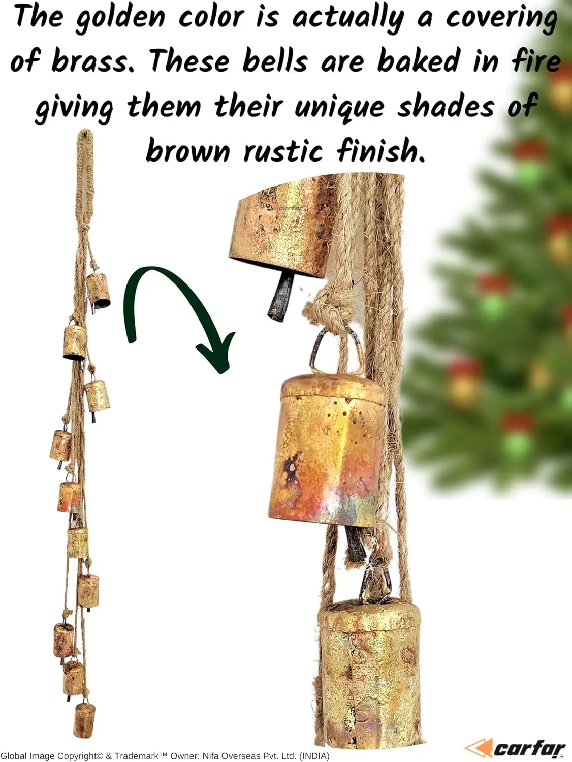 Shabby Chic Vintage Country Rustic Style Bells Cluster Hanging Handmade Metal Harmony Christmas Hanging Cow Bells on Jute Rope (1, Small Cylinder)
