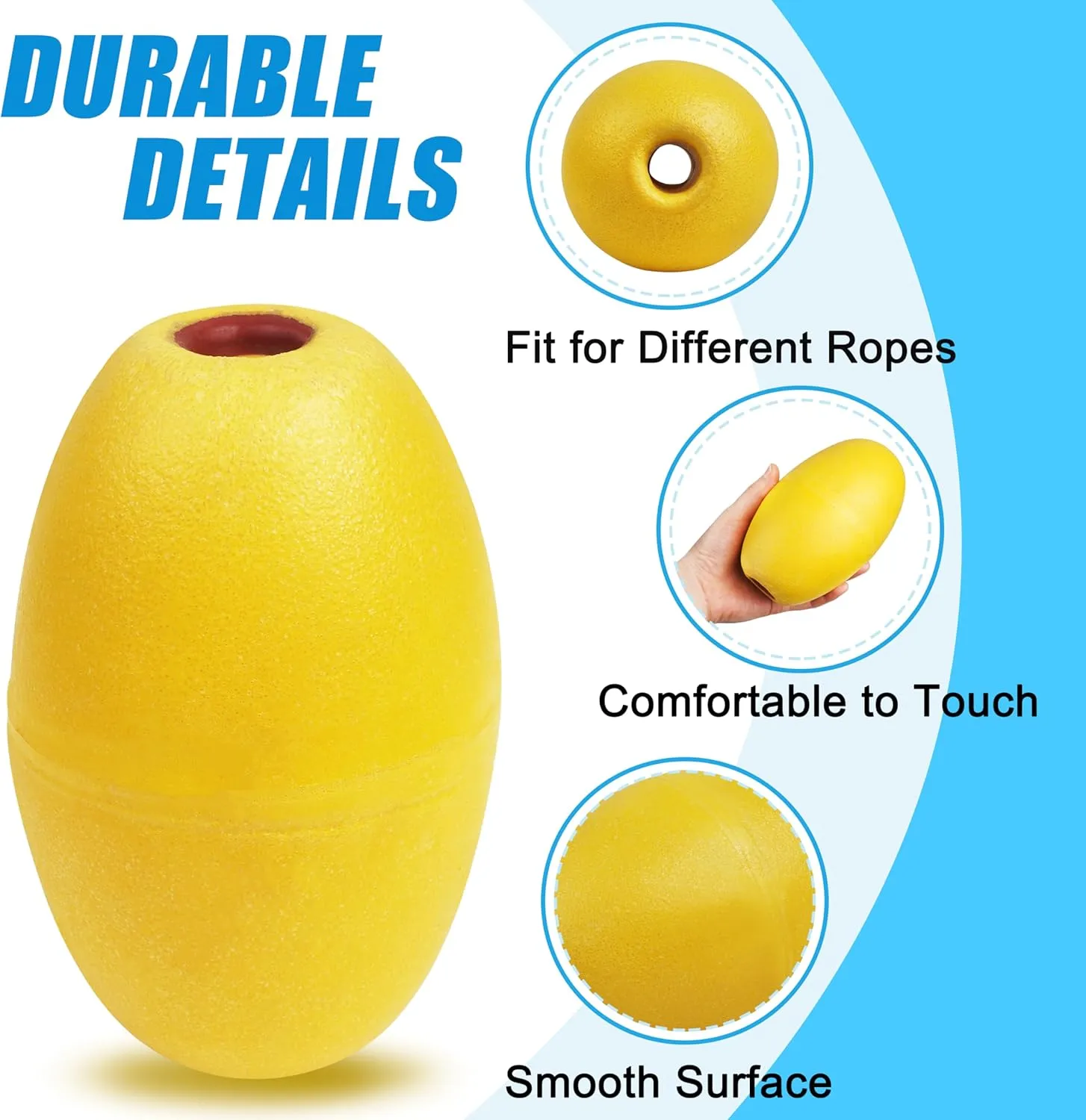 SILANON Rope Floats Marine Buoy Floats,4/6pcs Crab Trap Floats Buoy Fishing Marker Buoys Oval Water Floats Ski Rope Floats for Boats Pool Kayak Crabbing Trail Dock,Yellow