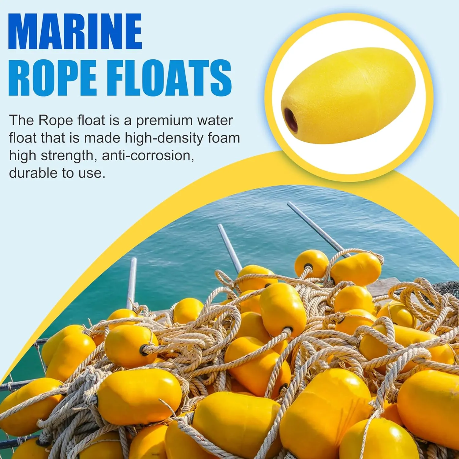 SILANON Rope Floats Marine Buoy Floats,4/6pcs Crab Trap Floats Buoy Fishing Marker Buoys Oval Water Floats Ski Rope Floats for Boats Pool Kayak Crabbing Trail Dock,Yellow