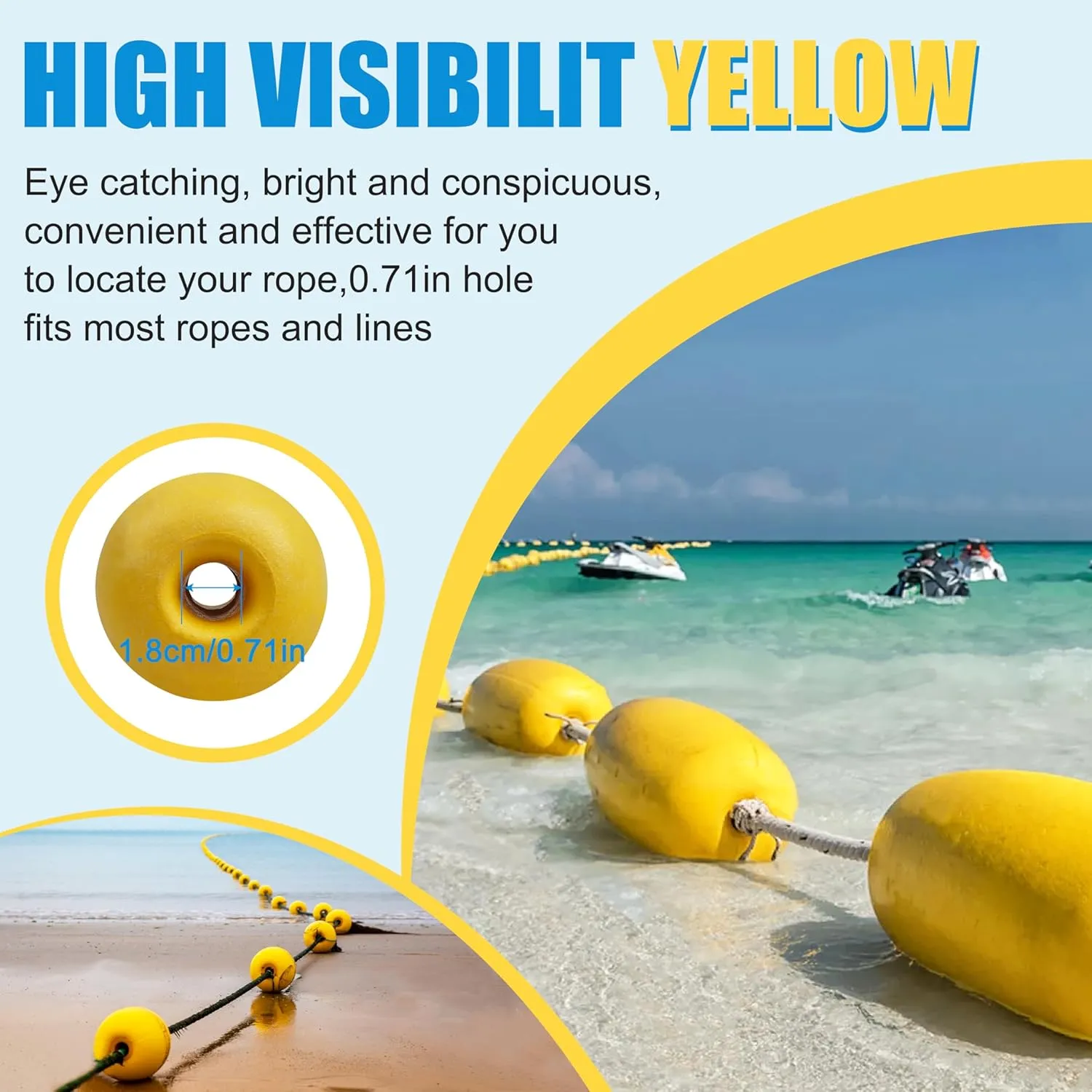 SILANON Rope Floats Marine Buoy Floats,4/6pcs Crab Trap Floats Buoy Fishing Marker Buoys Oval Water Floats Ski Rope Floats for Boats Pool Kayak Crabbing Trail Dock,Yellow