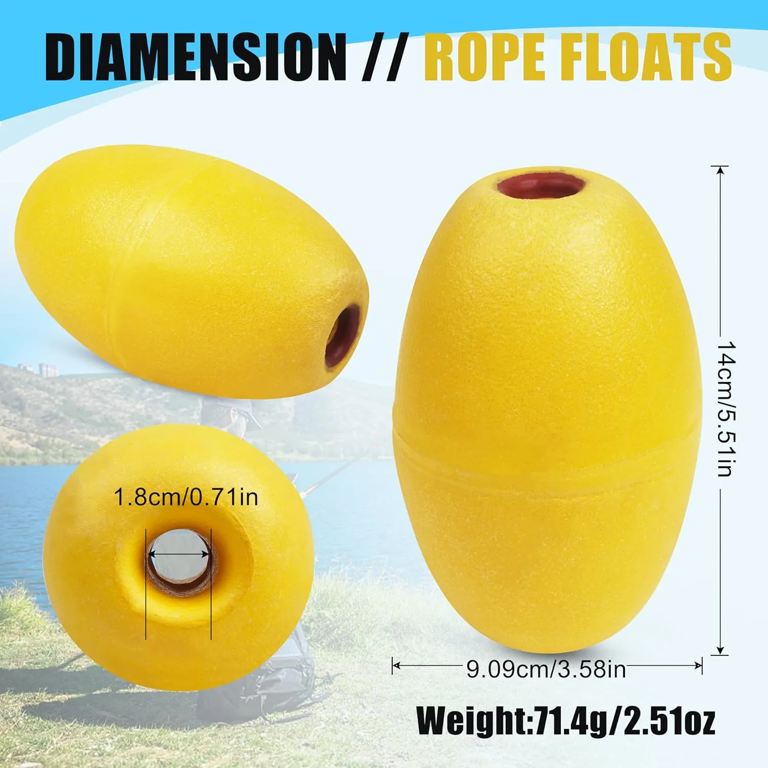 SILANON Rope Floats Marine Buoy Floats,4/6pcs Crab Trap Floats Buoy Fishing Marker Buoys Oval Water Floats Ski Rope Floats for Boats Pool Kayak Crabbing Trail Dock,Yellow