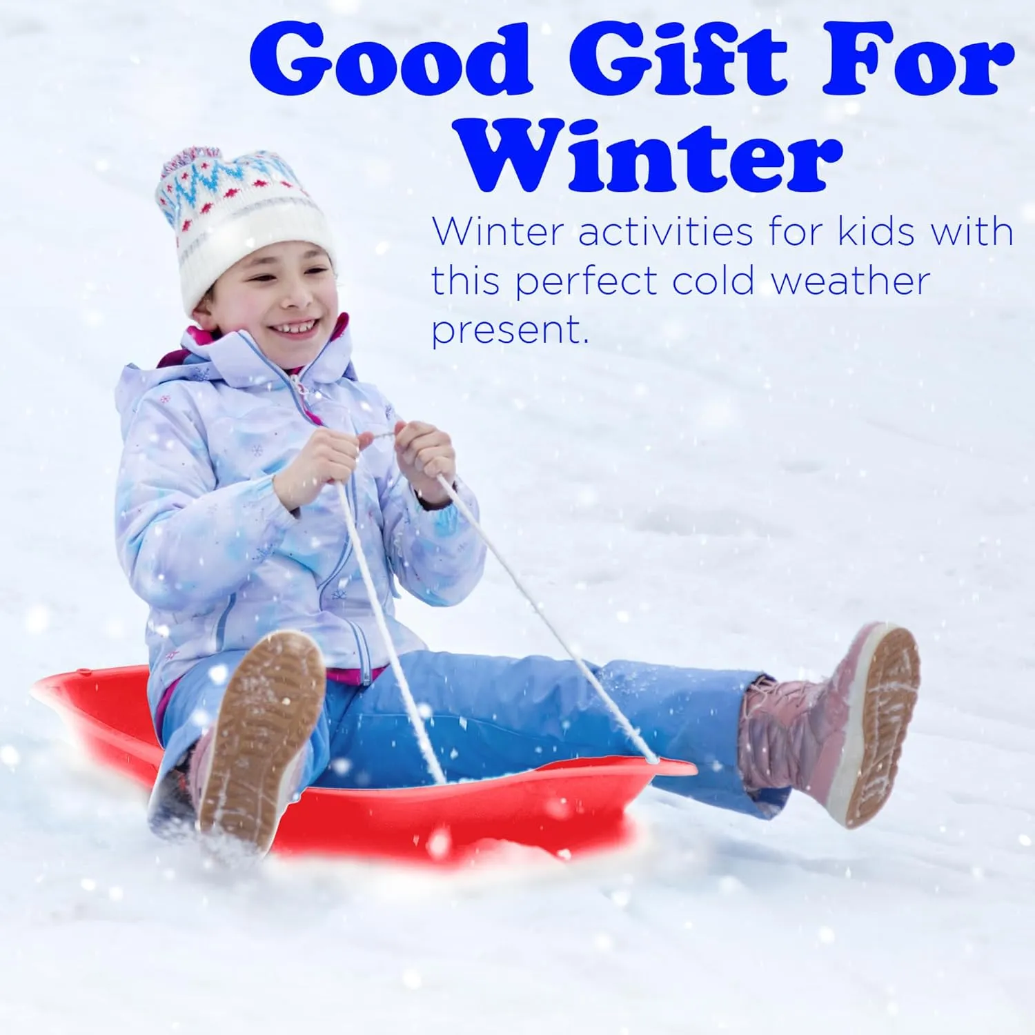 Slippery Racer Downhill Sprinter Flexible Kids Toddler Plastic Cold-Resistant Toboggan Snow Sled with Pull Rope and Handles -35 Inch
