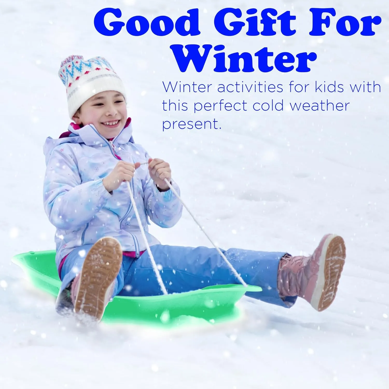Slippery Racer Downhill Sprinter Flexible Kids Toddler Plastic Cold-Resistant Toboggan Snow Sled with Pull Rope and Handles -35 Inch