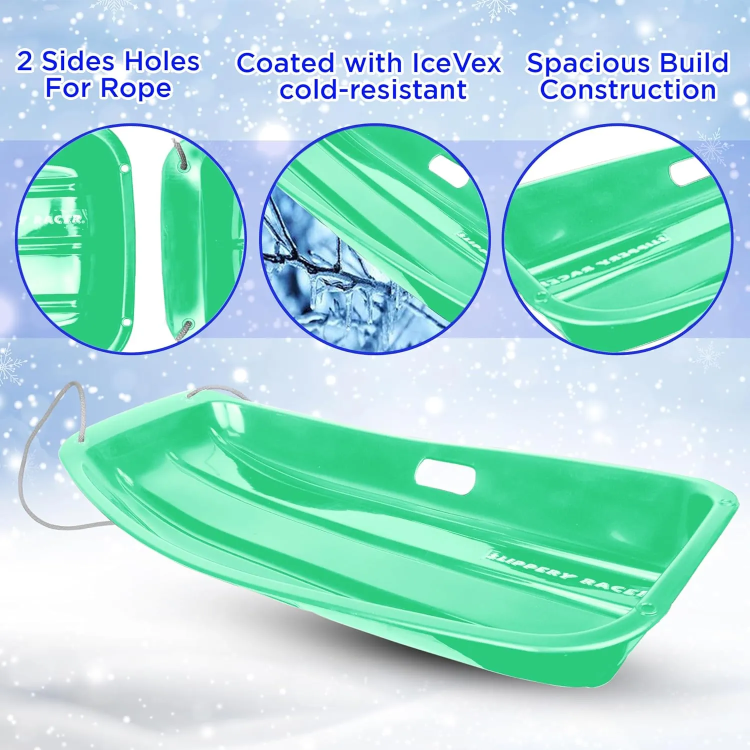 Slippery Racer Downhill Sprinter Flexible Kids Toddler Plastic Cold-Resistant Toboggan Snow Sled with Pull Rope and Handles -35 Inch