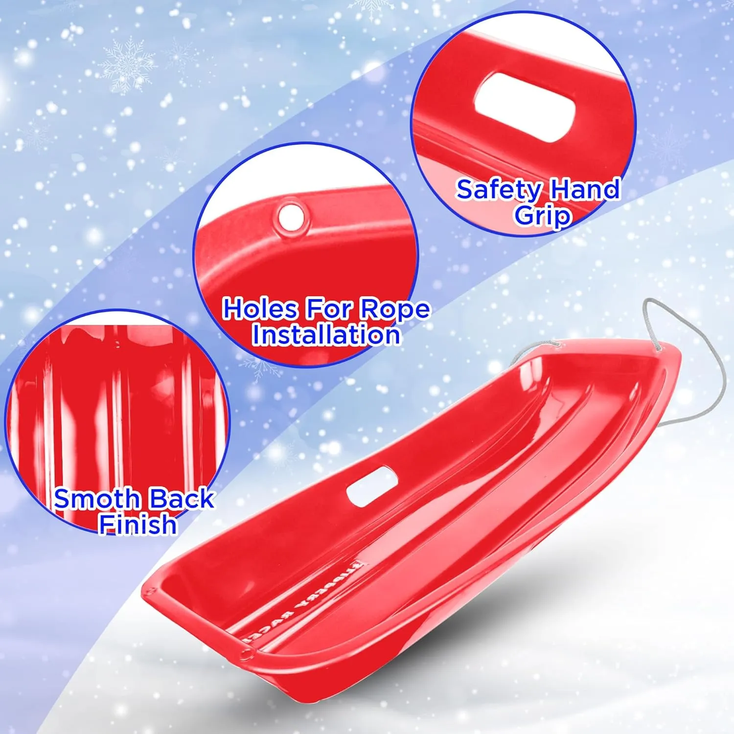 Slippery Racer Downhill Sprinter Flexible Kids Toddler Plastic Cold-Resistant Toboggan Snow Sled with Pull Rope and Handles -35 Inch
