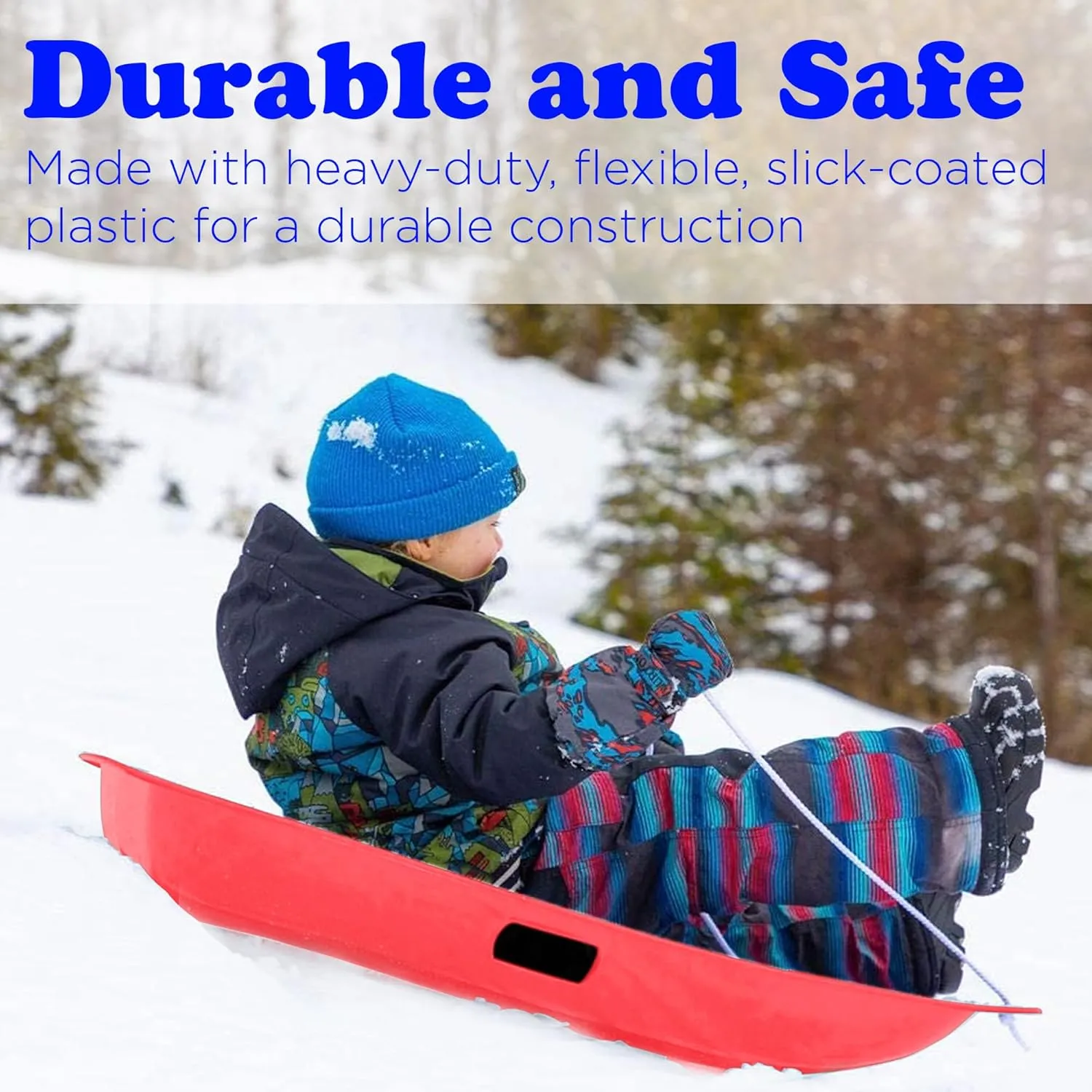 Slippery Racer Downhill Sprinter Flexible Kids Toddler Plastic Cold-Resistant Toboggan Snow Sled with Pull Rope and Handles -35 Inch