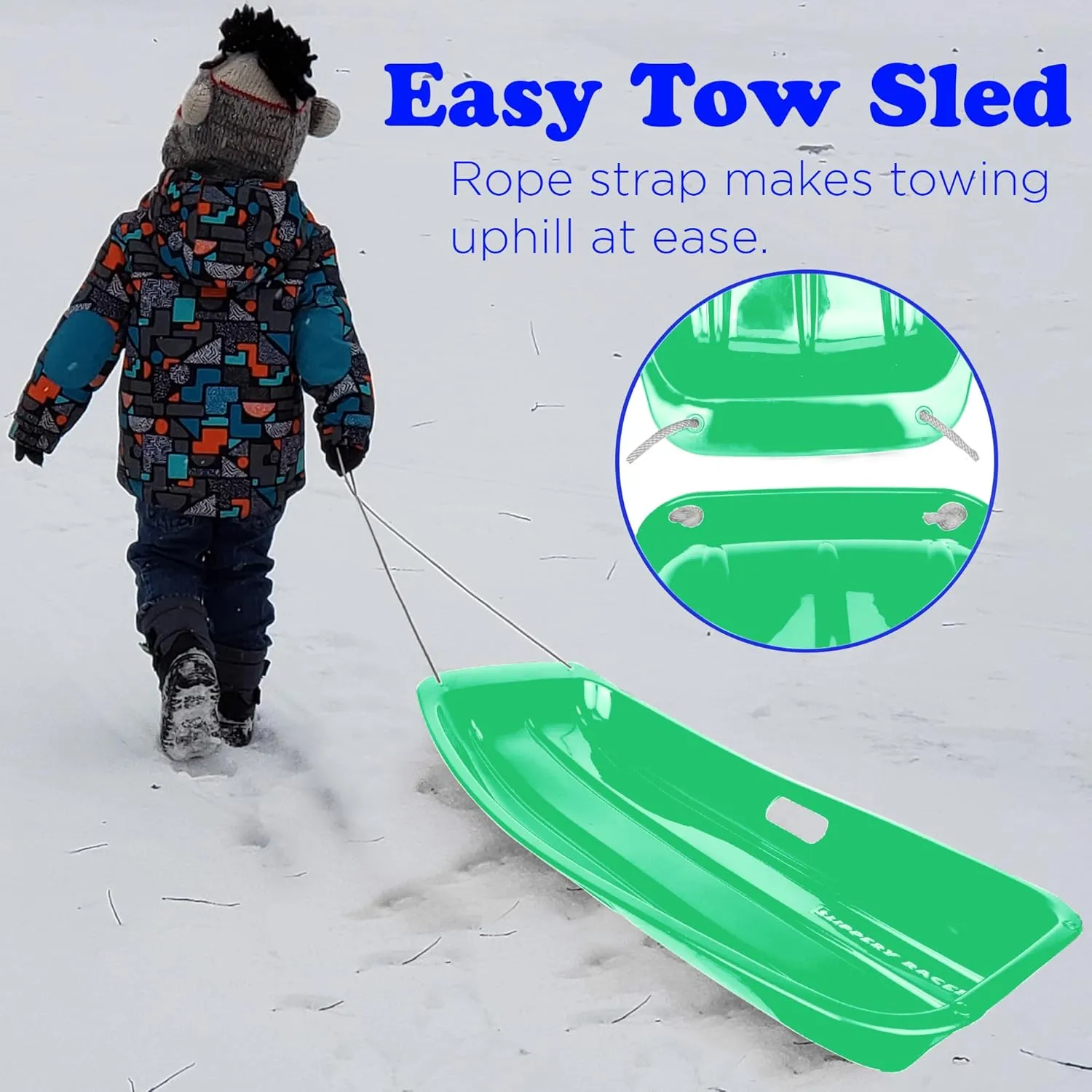 Slippery Racer Downhill Sprinter Flexible Kids Toddler Plastic Cold-Resistant Toboggan Snow Sled with Pull Rope and Handles -35 Inch