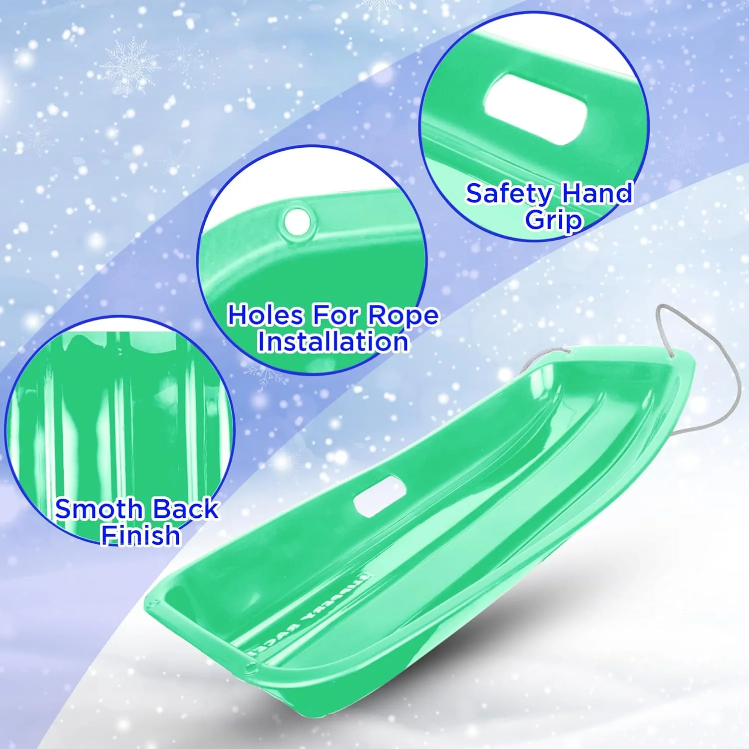 Slippery Racer Downhill Sprinter Flexible Kids Toddler Plastic Cold-Resistant Toboggan Snow Sled with Pull Rope and Handles -35 Inch