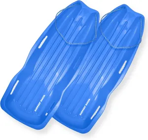 Slippery Racer Downhill Xtreme Flexible Adults and Kids Plastic Toboggan Snow Sled for up to 2 Riders with Pull Rope and Handles.