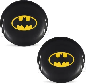 Slippery Racer ProDisc 26 Inch Heavy Duty Aluminum Iron Metal Kids Batman Saucer Snow Sled with Dual Riveted Soft Grip Rope Handles, Black (2 Pack)