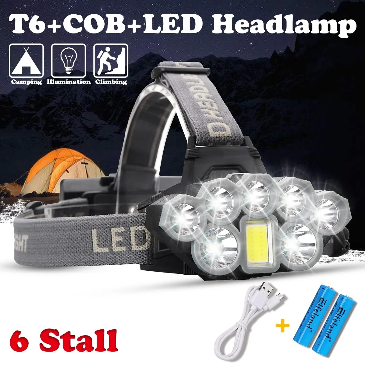 Smuxi USB Rechargeable Headlight 80000lm Headlamp 2*T6 5*Q5 COB LED Head Lamp Flashlight Torch Head Light Lantern 18650 Battery