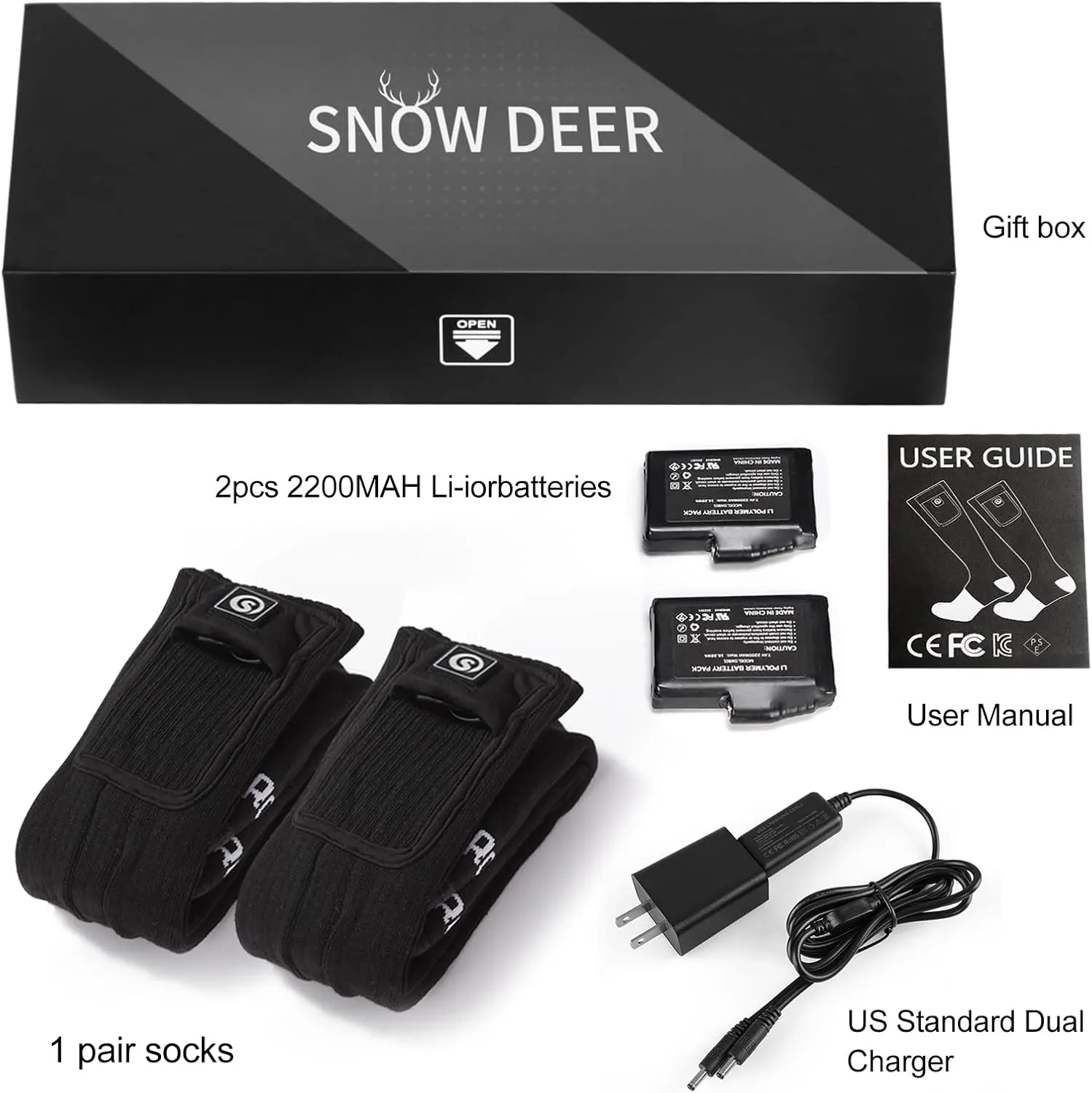 SNOW DEER Heated Socks,Upgraded 7.4V Rechargeable Battery Electric Socks for Men Women,Winter Cold Weather Warm Socks for Huting Fishing Camping Hiking Skiing Foot Warmer
