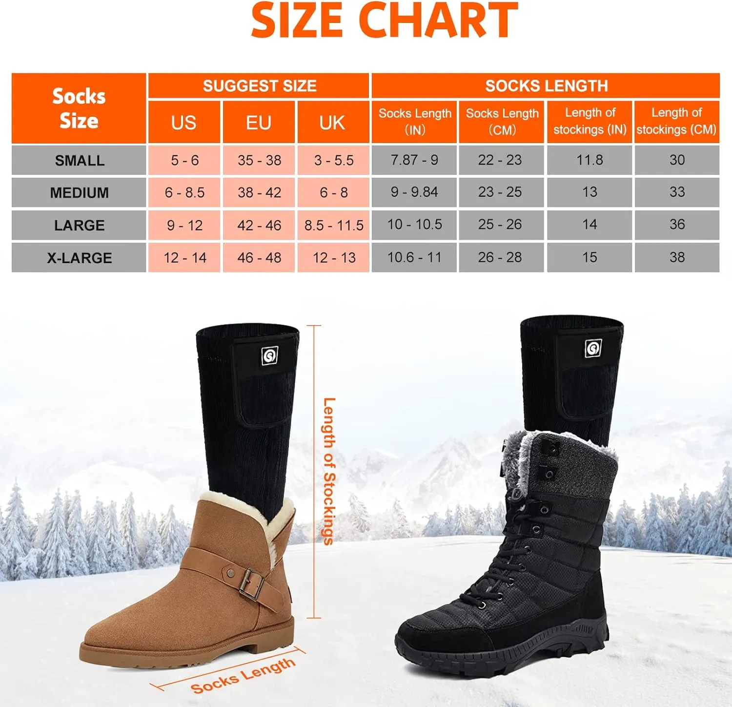 SNOW DEER Heated Socks,Upgraded 7.4V Rechargeable Battery Electric Socks for Men Women,Winter Cold Weather Warm Socks for Huting Fishing Camping Hiking Skiing Foot Warmer