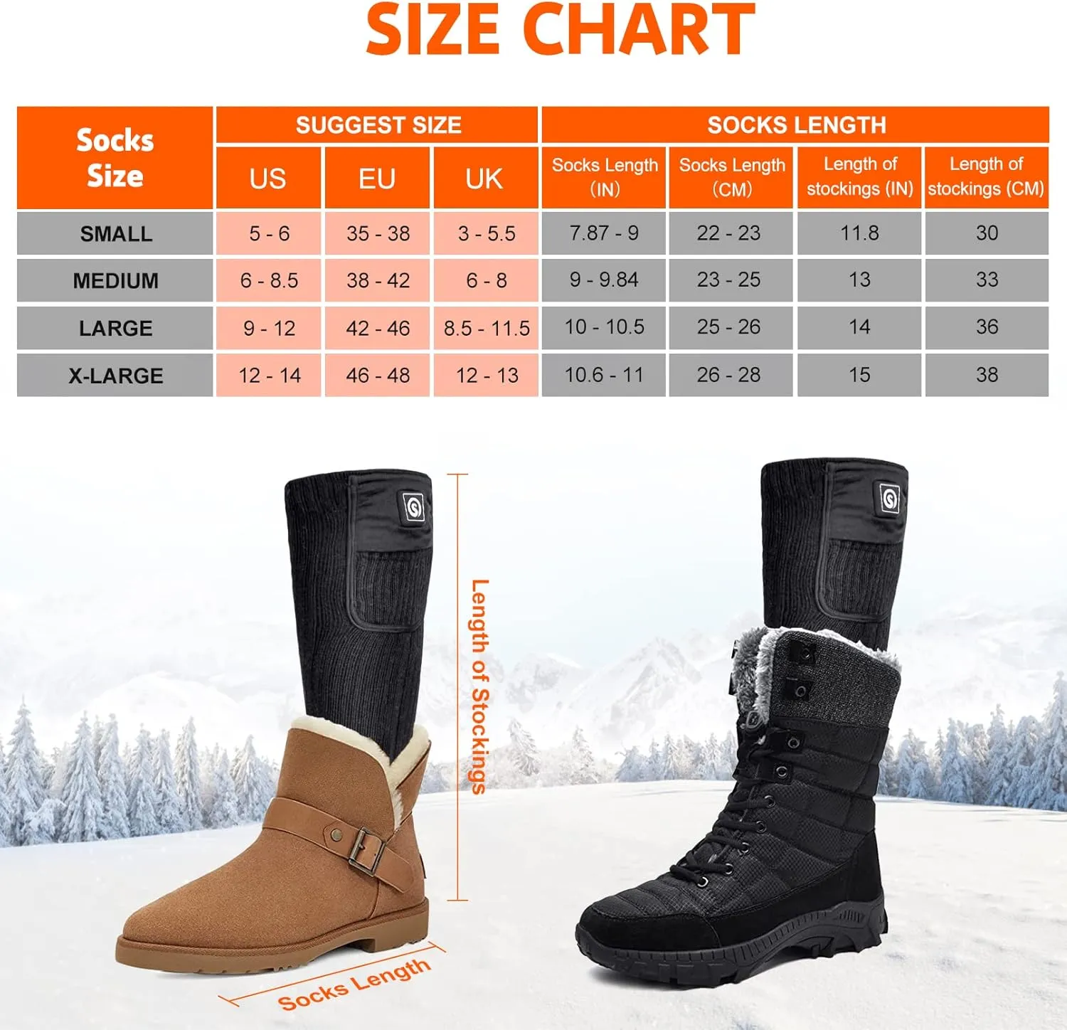 SNOW DEER Heated Socks,Upgraded 7.4V Rechargeable Battery Electric Socks for Men Women,Winter Cold Weather Warm Socks for Huting Fishing Camping Hiking Skiing Foot Warmer